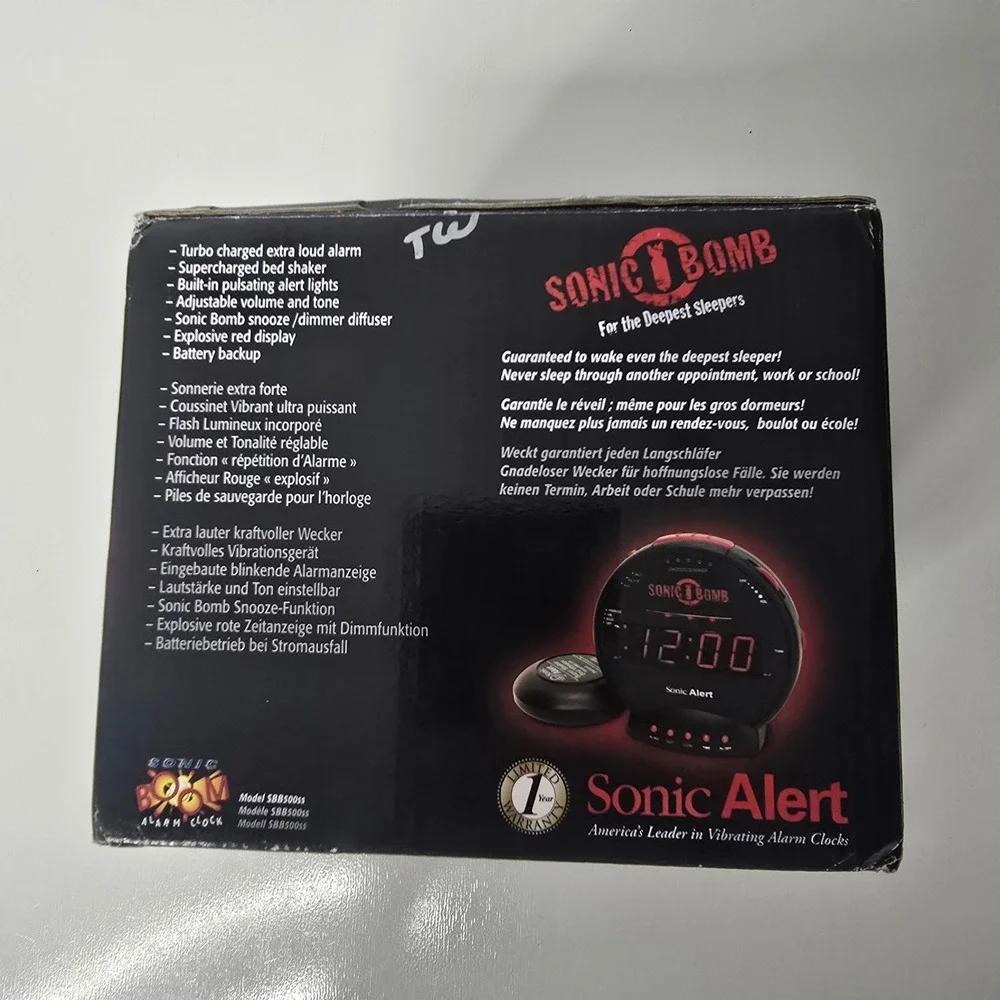 Sonic Bomb Dual Extra Loud Alarm Clock Bed Shaker Sonic Alert SBB500ss Black Red